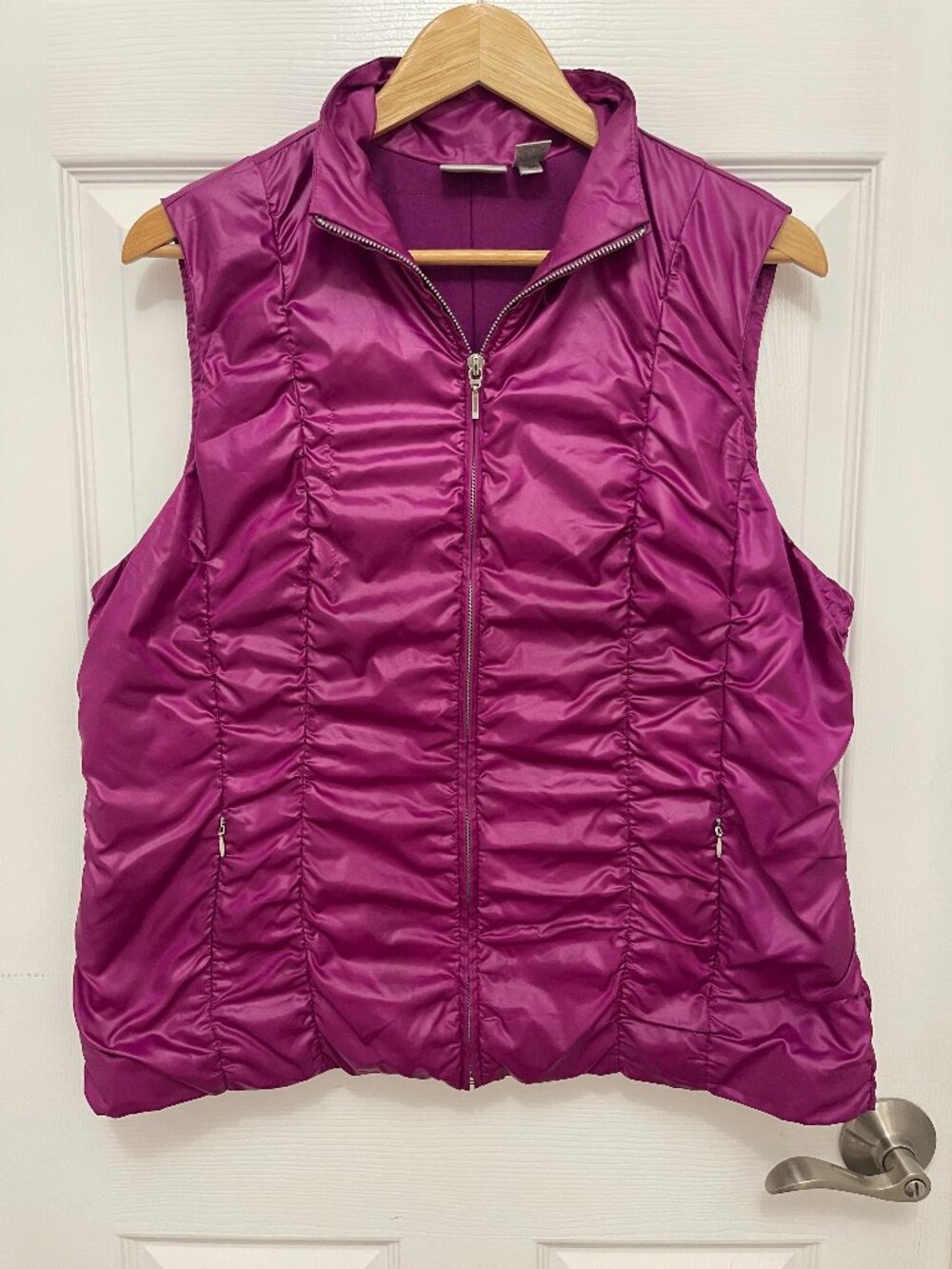 Zenergy by Chico’s Magenta Pink Shiny Quilted Puffer Vest — Size 1